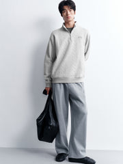 Men's Casual Grey Jacquard-Texture Half-Zip Sweatshirt