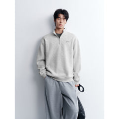 Men's Casual Grey Jacquard-Texture Half-Zip Sweatshirt