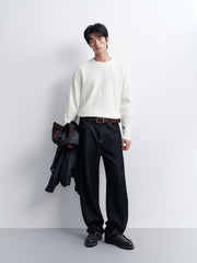 Men's Casual White Wave-Texture Knit Top