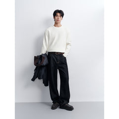Men's Casual White Wave-Texture Knit Top