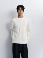 Men's Casual White Wave-Texture Knit Top