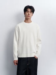 Men's Casual White Wave-Texture Knit Top