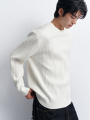 Men's Casual White Wave-Texture Knit Top