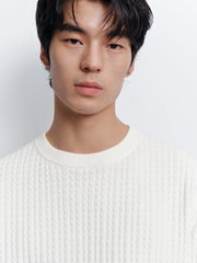 Men's Casual White Wave-Texture Knit Top