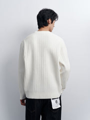 Men's Casual White Wave-Texture Knit Top