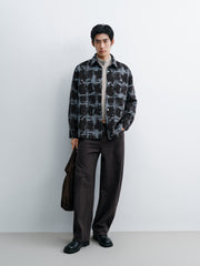 Men's Casual Color-Block Plaid Wool-Blend Overshirt