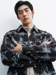 Men's Casual Color-Block Plaid Wool-Blend Overshirt