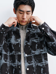 Men's Casual Color-Block Plaid Wool-Blend Overshirt