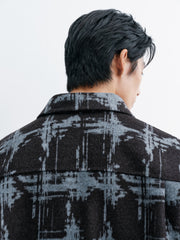 Men's Casual Color-Block Plaid Wool-Blend Overshirt