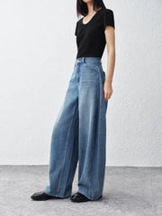 Women's Washed Wide-Leg Curved Jeans