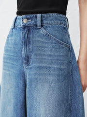 Women's Washed Wide-Leg Curved Jeans