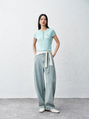 Women's Wide-Leg Curved Jeans with Detachable Belt