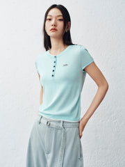 Women's Henley Neck Layered Look T-Shirt