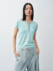 Women's Henley Neck Layered Look T-Shirt