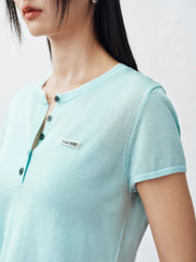 Women's Henley Neck Layered Look T-Shirt