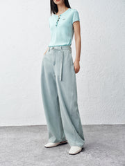 Women's Wide-Leg Curved Jeans with Detachable Belt