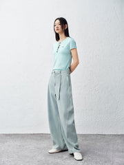 Women's Wide-Leg Curved Jeans with Detachable Belt