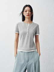 Women's Contrast Panel Henley T-Shirt