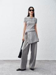Women's Striped Knit Polo with Side Slits