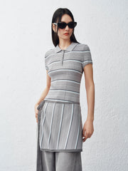 Women's Striped Knit Polo with Side Slits