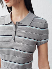 Women's Striped Knit Polo with Side Slits