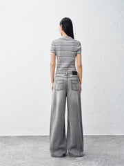 Women's Striped Knit Polo with Side Slits