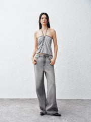 Women's Striped Knit Polo with Side Slits
