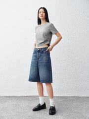 Women's Cotton Straight-Leg Denim Shorts
