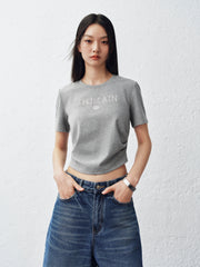 Women's Slim-Fit Letter Embroidered T-Shirt