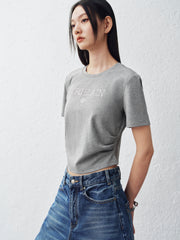 Women's Slim-Fit Letter Embroidered T-Shirt