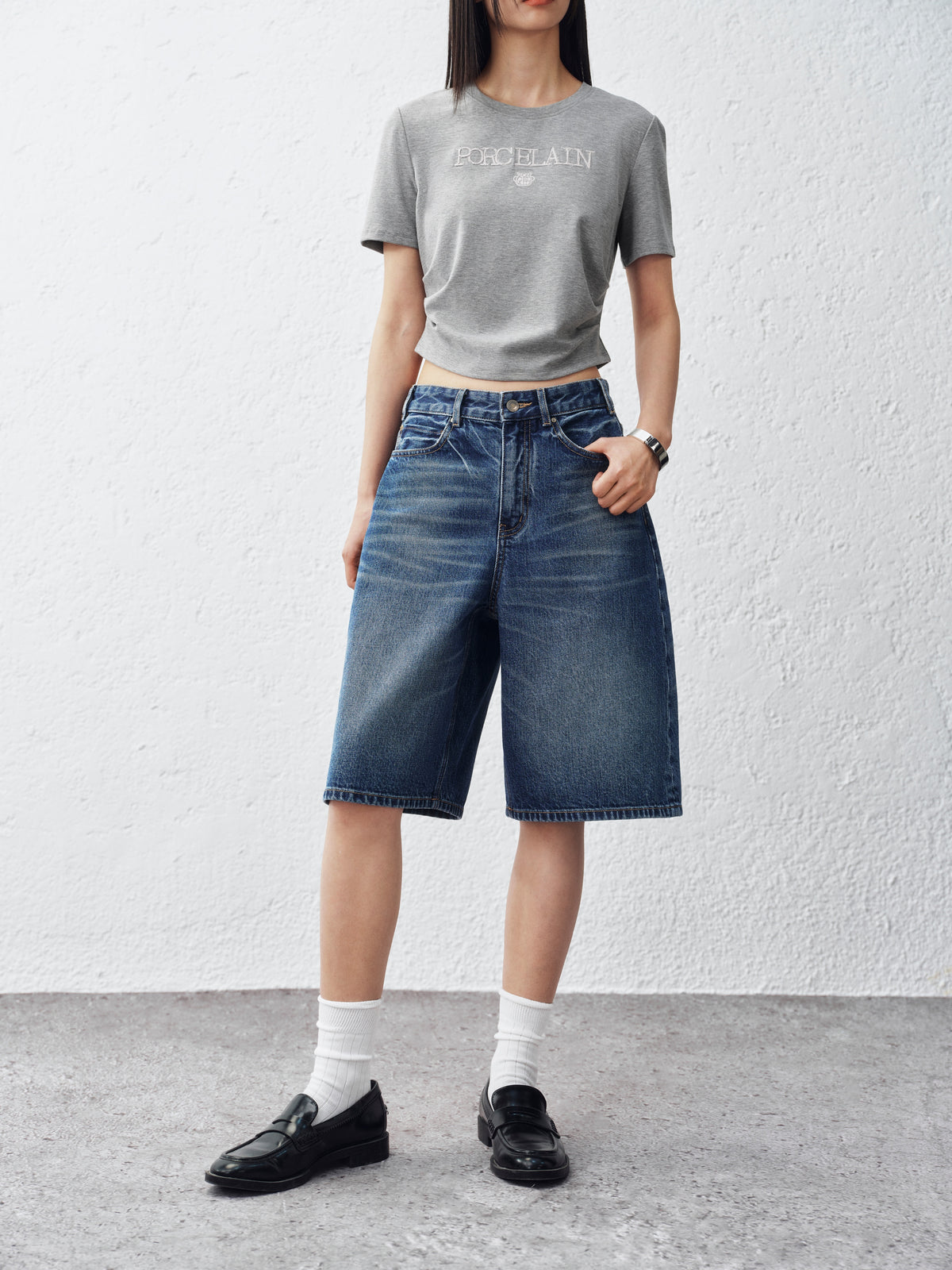 Women's Cotton Straight-Leg Denim Shorts