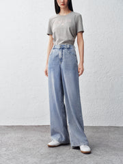 Women's Washed High-Waist Wide-Leg Jeans