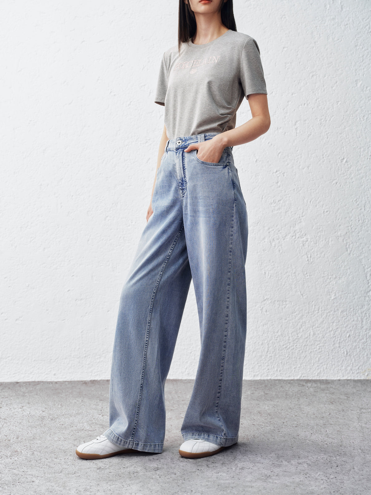 Women's Washed High-Waist Wide-Leg Jeans
