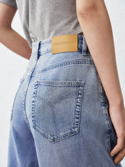 Women's Washed High-Waist Wide-Leg Jeans