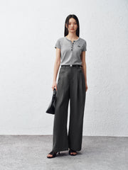 Women's Tencel Wide-Leg Curved Cut Suit Trousers