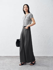 Women's Tencel Wide-Leg Curved Cut Suit Trousers