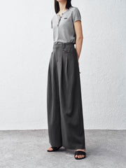 Women's Tencel Wide-Leg Curved Cut Suit Trousers
