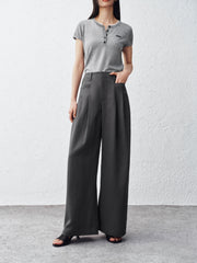 Women's Tencel Wide-Leg Curved Cut Suit Trousers