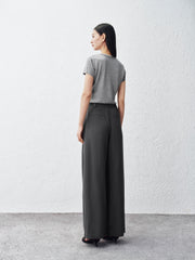Women's Tencel Wide-Leg Curved Cut Suit Trousers