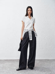 Women's Pleated Waist Polo Neck T-Shirt