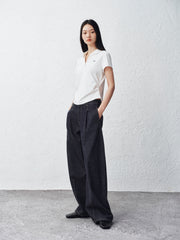 Women's Pleated Waist Polo Neck T-Shirt