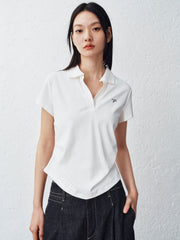 Women's Pleated Waist Polo Neck T-Shirt