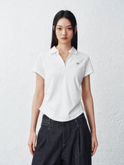 Women's Pleated Waist Polo Neck T-Shirt