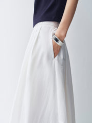 Women's White Pleated A-Line Skirt