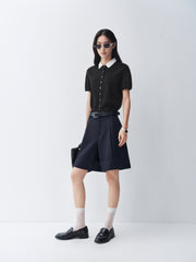 Women's Cropped Contrast Knit Cardigan