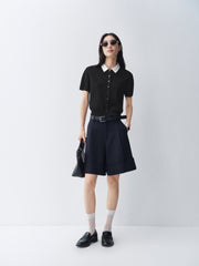 Women's Cropped Contrast Knit Cardigan