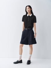 Women's Cropped Contrast Knit Cardigan