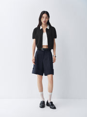 Women's Cropped Contrast Knit Cardigan