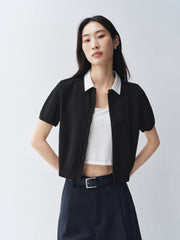 Women's Cropped Contrast Knit Cardigan