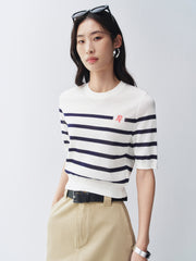 Women's Slim-Fit Striped Knit T-Shirt  [Available only in China]